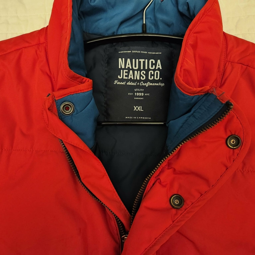 Nautica Men's Red and Blue Puffer Jacket